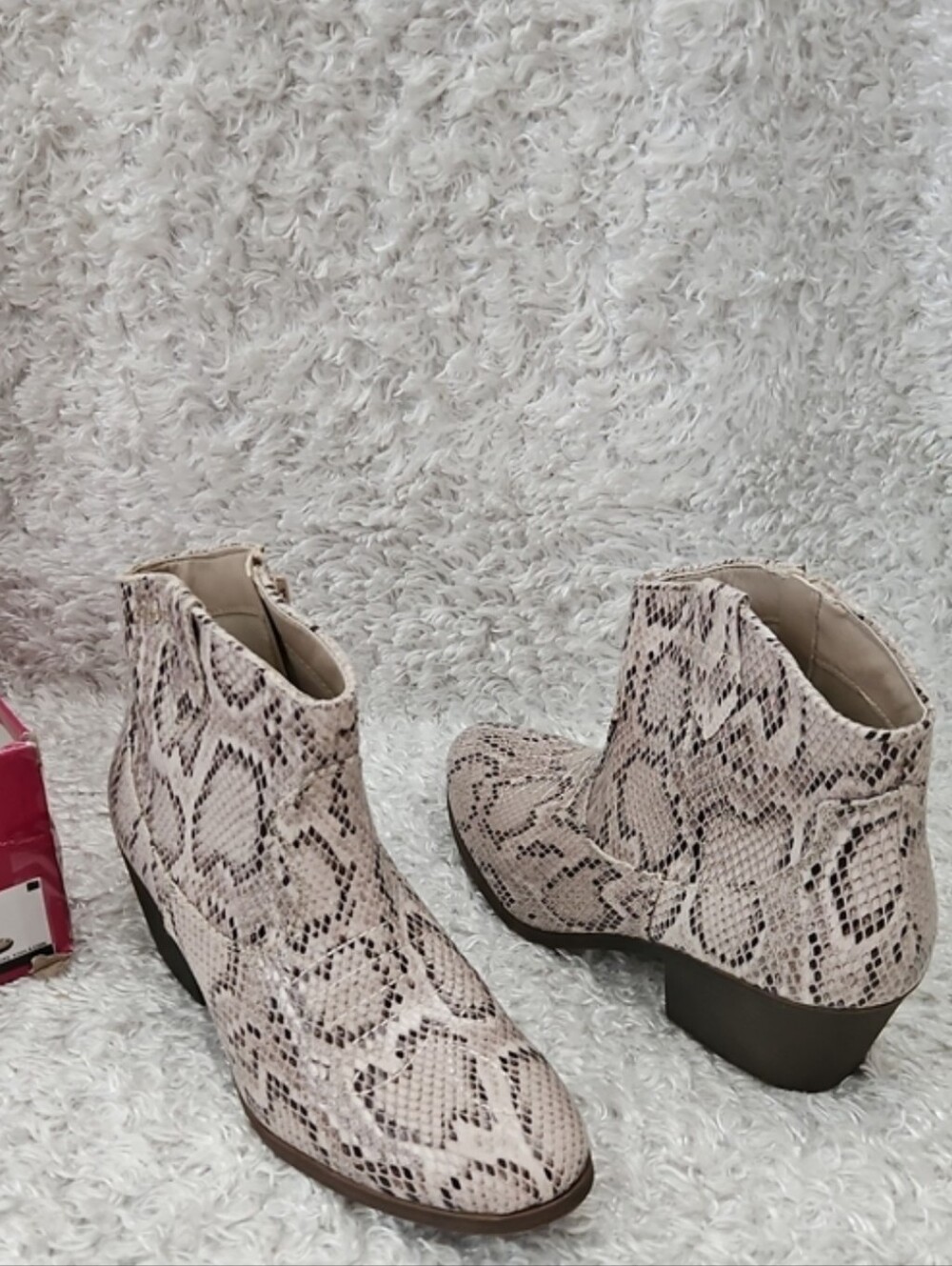 SO Snake Print Ankle Booties - Taupe/Beige Side Zip Size 9